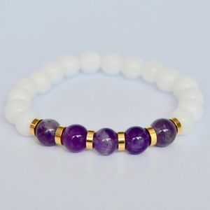 Amethyst White Jade Gemstone Beaded Bracelet
